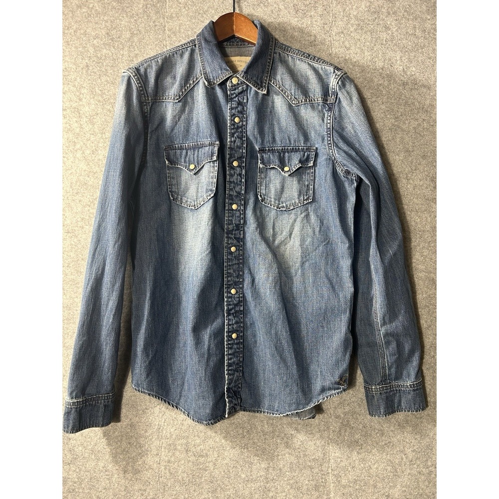 American Eagle Vintage Fit Denim Western Pearl Snap Shirt Men's Medium Blue